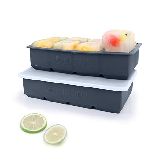 Ice Cube Brickor silikon med lock, stor fyrkant enkel frigöring flexibel BPA fri iskubform för babymat, whisky, cocktails, set med 2, grå…