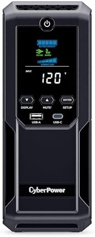 CyberPower CP1350AVRLCD3 Intelligent LCD UPS System, 1350VA/815W, 12 Outlets, 2 USB Ports, AVR, Mini Tower, Black