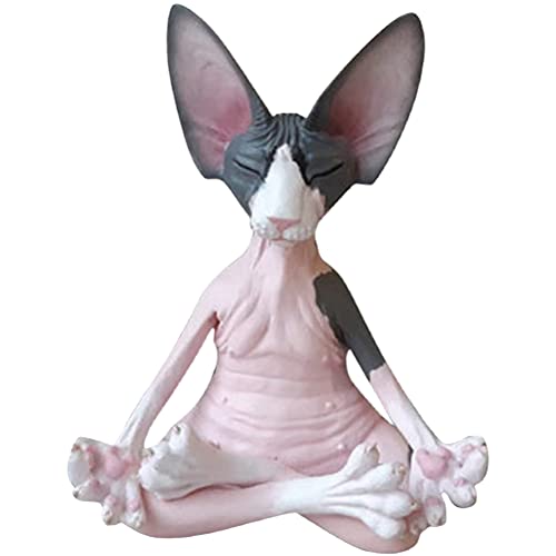 Estatua pequeña de gato Sphynx en meditación Zen