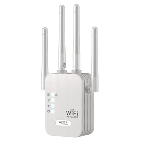 PunnkFunnk 300Mbps WiFi Signal Booster | 2.4GHz Wireless Repeater with 4 Antennas | Dual LAN Port Router & Access Point | Plug & Play for Home WiFi