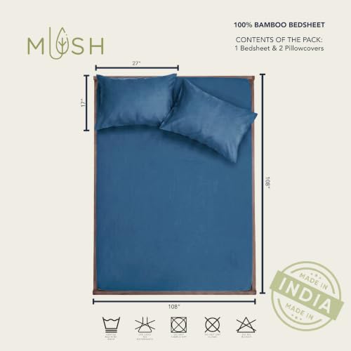 Image of Mush 100% Bamboo King Size Bedsheet with 2 Pillow Covers | 100x108 in | 300 TC Bedsheet for Double Bed King Size | Ultra Soft, Natural Breathable & Cooling Double Bed Luxury Sheets (Eclipse Navy)