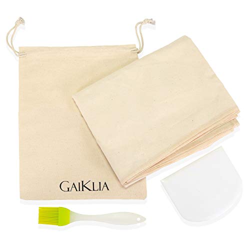 GAIKLIA Bakers Bread Dough Couche - 26 x 34 Inch Large Heavy Duty 100% Thick Cotton Proofing Cloth for Baguette French Loaves - Complete with Dough Cutter and Spatula