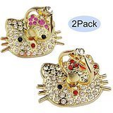 Seadream 2Pack Kitty Cat Head Ring Holder for All SmartPhone,Cute Kitty Cat Head with Diamond Mobile Phone Ring Stent/Anti-theft Clasp/Anti-drop/360 Degree Rotating Metal Ring Holder (2pcs kitty cat)