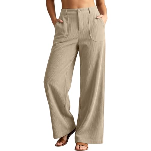 Women's Corduroy Pants Straight Leg Elastic Waist Dress Pants With Pockets - image 7