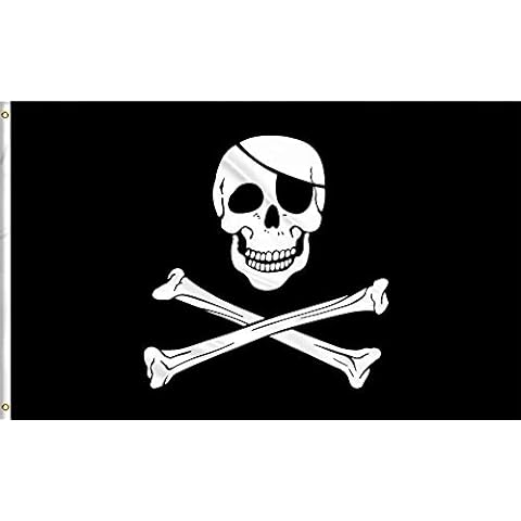 ZYOOO 90x150cm (3x5 feet) Jolly Roger Flag - Pirate Party Supplies Halloween Decorations Banners - Pirate Flags Polyester Canvas Brass Buttonhole Cover
