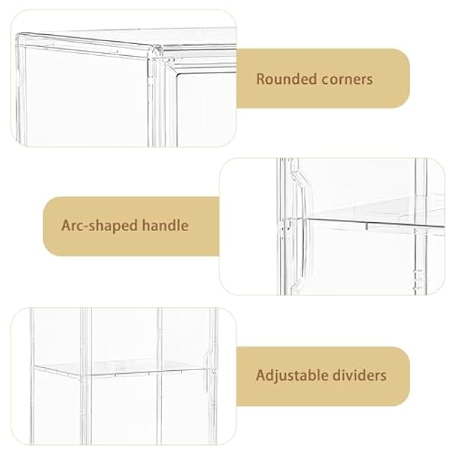 Acrylic Display Case for Collectibles, Clear Storage Bin with 3 Adjustable Layers and 1 Removable Divider, Stackable Clear Storage Box with Magnetic Door for Figures, Home or Office,Large