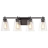 Industrial 4 Light Bathroom Vanity Light Fixture with Clear Seeded Glass Shade, Oil Rubbed Bronze...