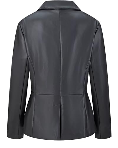 Women's Faux Leather Blazer Jackets Button Down Leather Shacket Coat with Pockets3