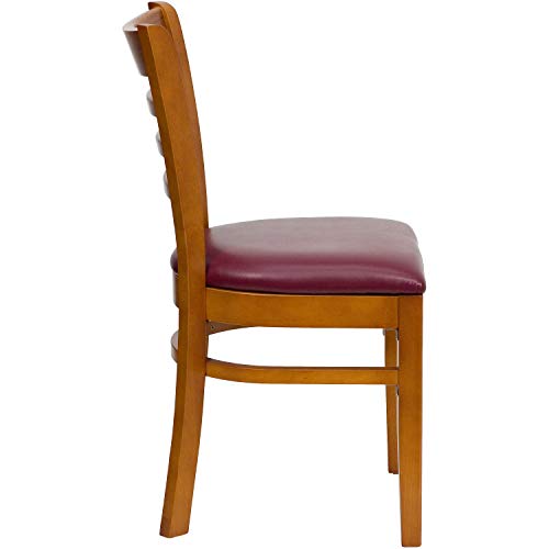 Image of Flash Furniture HERCULES Series Ladder Back Cherry Wood Restaurant Chair - Burgundy Vinyl Seat