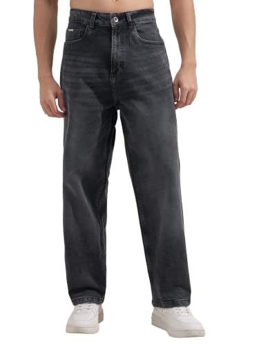 Image of Highlander Men Men's Premium Loose Straight Fit Mid-Rise Cotton Lycra Jeans - Button Closure, Machine Washable, Comfortable All-Day Wear for Casual & Semi-Formal Occasions