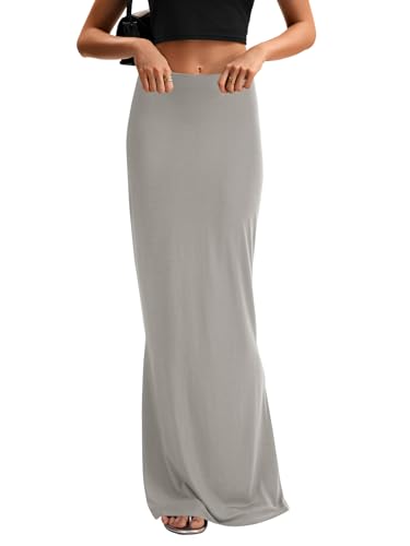 Image of KIFOVEN Women's High Waist Elastic Flare Sexy Bodycon Basic Slim Maxi Skirt