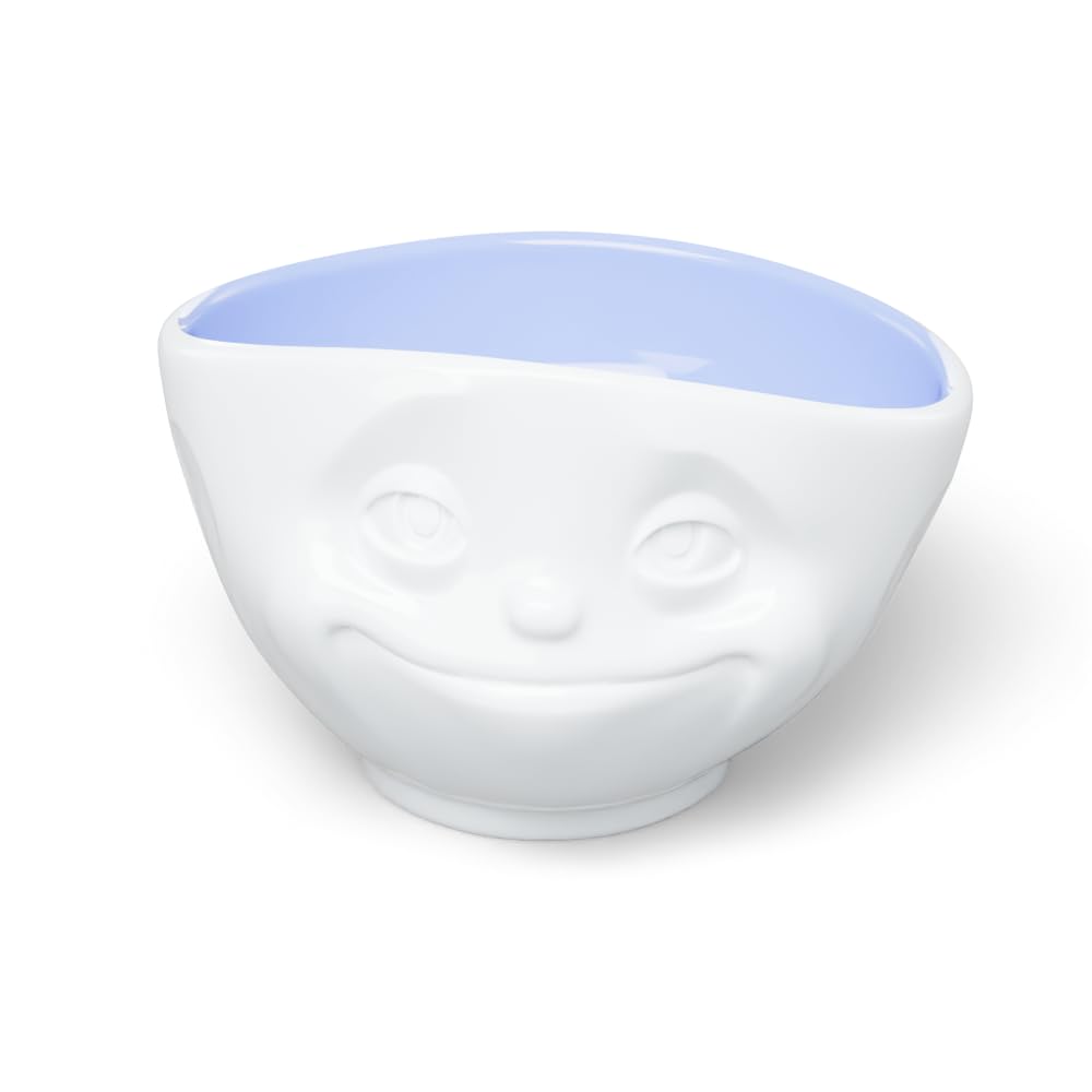 FIFTYEIGHT PRODUCTS TASSEN Porcelain Bowl, Dreamy Face Edition, 16 oz. White Outside, Ocean Color Inside (Single Bowl)