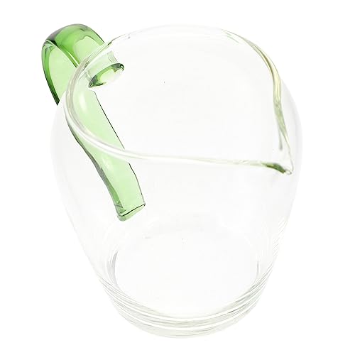 PAMINGONO Glass Gravy Boat 350ml Heat-Resistant Tea Pitcher Green Handle Thickened Fair Cup for Kitchen Sauce and Juice Serving