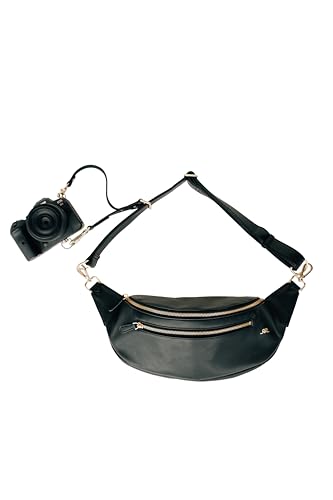 rr ruby+rae The Sidekick Camera Bag Compact Vegan Leather Hands-Free Crossbody with Protective Suede Interior Black