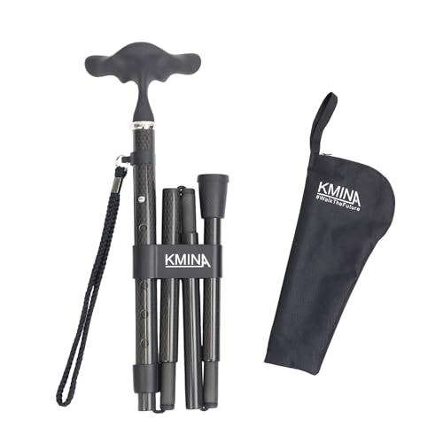 KMINA - Canne de Marche Pliable Homme, Carbone, Réglable, Luxe Femme, Pliable de Marche, Homme Réglable - Modèle Pro (Ergonomique)