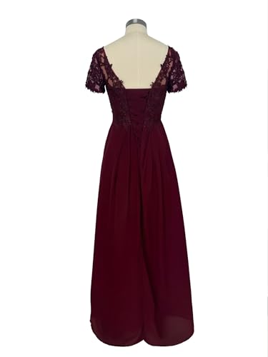 V Neck Appliques Mother of The Bride Dress Long Chiffon Prom Formal Evening Party Dresses for Women with Short Sleeves3