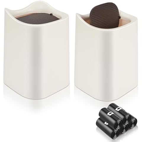 HOSTK 2Pcs Mini Trash Can with Lid, Plastic Mini Wastebasket with 5 Roll Trash Bags, Tiny Desktop Waste Garbage Bin for Kitchen Bathroom Office Home Bedroom Desk Vanity Tabletop Cover