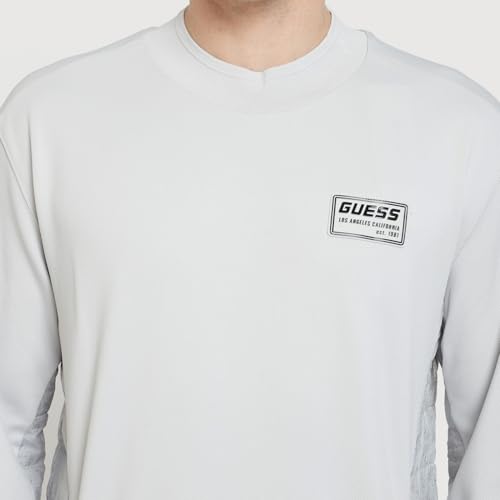 Image of GUESS Men Grey Solid Round Neck Full Sleeves Pullover Style Sweatshirt