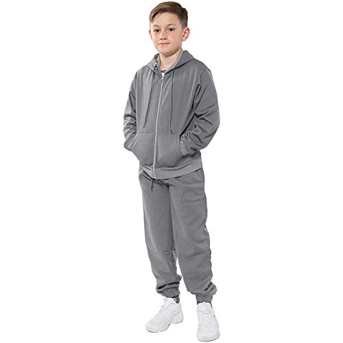 A2Z 4 Kids Unisex Plain Tracksuit Hoodie with Joggers Jogging Sweatpants Set - T.S Plain Steel Grey 13