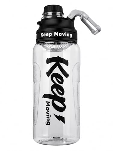 Image of 2 Liters Large Water Bottle With Straw & Handle, Sport Canteen Bottle With Time Marking, Leakproof Gym Water Bottle For Women & Men - Multicolor - Plastic (Light Black)