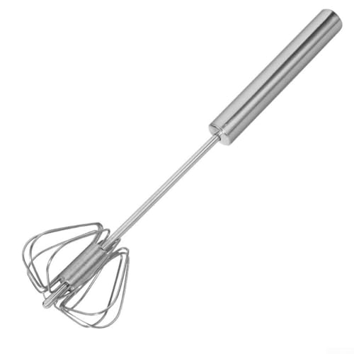 Batidor automático de huevos de acero inoxidable con mecanismo de empuje y rotación para batir rápidamente huevos, mezclar masa, remover salsa y batir crema (10 pulgadas)