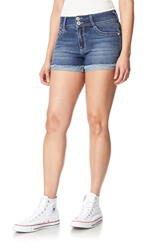 Wallflower Women's Size Luscious Curvy Denim Mid-Rise Belted Insta Stretch Juniors (Standard, Cedar Bling Short, 22 Plus #TOP2