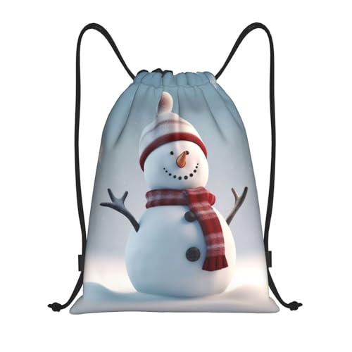 Christmas Happy Snowman Drawstring Backpack Water Resistant String Bag Sports Sackpack Gym Sack Beach Swim Travel Daypack