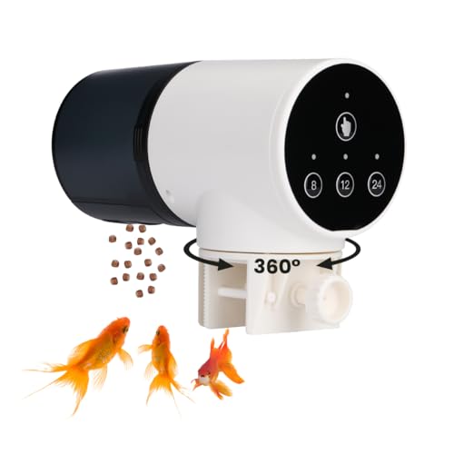 NK Dispensador Automático de Comida para Peces – 200 ml, Pantalla LCD, Programable en Modo Manual/8H/12H/24H, Soporte Giratorio 360°, Control por Botón y Sistema de Fijación Estable