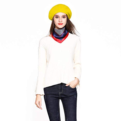 Jeicy Wool Beret Hat Solid Color French Beret with Skily Scarf and Brooch, Yellow - Thumbnail 3