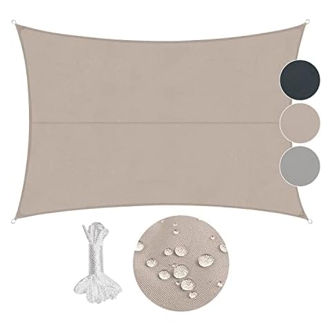 Sekey Sonnensegel Wasserdicht Rechteckig 2x3m, 420D Oxford, Sonnenschutz UV Schutz Wasserabweisend Wetterfest Reißfest, für Balkon Terrasse Garten, Taupe Cover