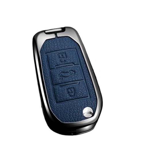 Étui de protection clé voiture Peugeot 208 308 508 3008 coque bleue silicone avec porte-clés