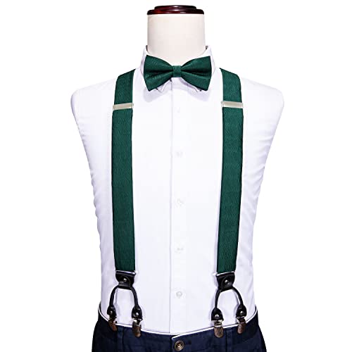 Image of YOHOWA Men Suspenders 6 Clips Strength Adjustable Y Braces Pre-Tied Bow Tie Set Formal Wedding Party