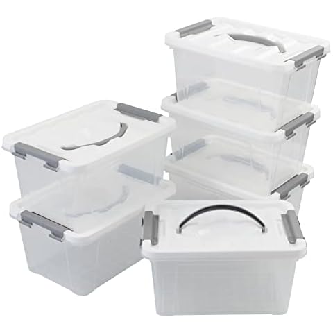 Saedy 5.5 L Storage Container Box with Lid, 6 Pack, Clear Plastic Latching Box Cover
