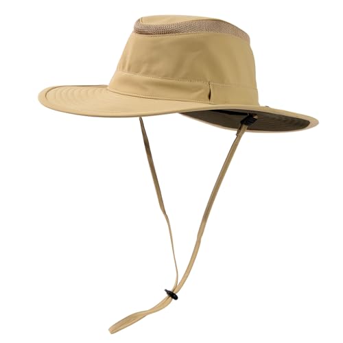 TOP-EX Waterproof Hats for Men Women UPF 50 UV Sun Hats Wide Brim Outdoor Hat for Travel Walking Golf Safari Fishing Hiking Packable with Chin Stap M/L Khaki