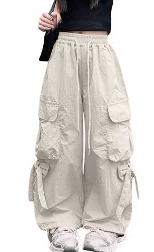 Pantalon cargo fille Maeau taille haute élastique et pantalon baggy large