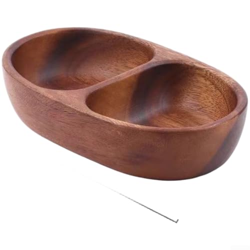 Cuenco de doble compartimento, bandeja de madera de nogal con forma de barco de doble rejilla para aperitivos, frutas, postres, cocina en casa, 21 x 12,5 x 4,5 cm