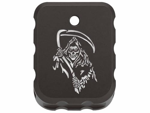 NDZ Performance Brass Magazine Base Plate for Canik TP9 – Armor Black Cerakote Finish – Laser Engraved – Fits TP9SF, TP9SFX, TP9 Elite SC – Silver Fill – Grim Reaper 2