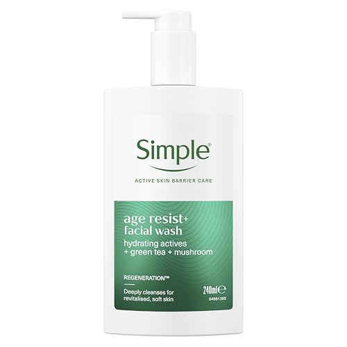 Simple Age Resist+ Facial Cleanser with hydrating actives green tea and mushroom daily face wash deeply cleanses for revitalised soft skin 240 ml