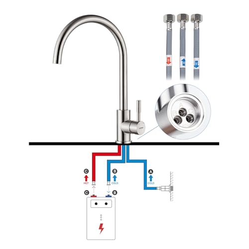 GRIFEMA Niederdruck Armatur Küche, 360 ° Drehbare Wasserhahn Küche, Leicht zu zerlegen und zu waschen, Spültischarmatur für Boiler, Untertischgeräte, Chrom, Silber