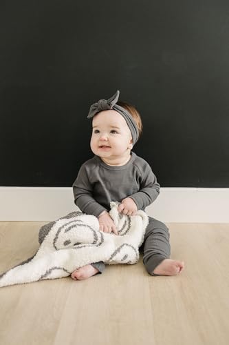 Image of Mebie Baby Charcoal Smiley Plush Lovey Blanket 15x20 - Soft, Lightweight, Breathable | Available in Two Sizes