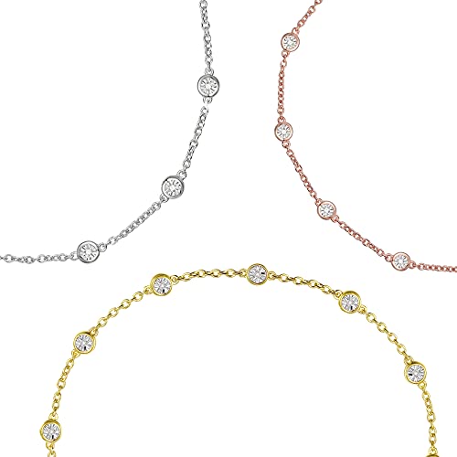 Diamond Bezel Bracelet, Adjustable Cable Chain, 11 Round Bezel Diamonds, 6.5’’/7.5’’/8.5’’ Chain Length, 14K Rose Gold-plated Sterling Silver/14K Gold-plated Sterling Silver/Sterling Silver3