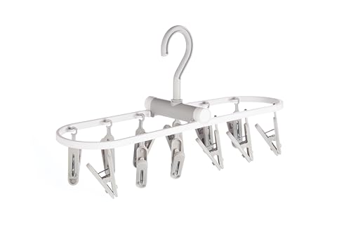 Image of Cloth Drying 12 Clips,360 Degree Portable and Foldable Clips Hanger,Baby Clothes, Clothes Drying Stand,Indoor Clothes Hanger, Space Saving, Travel Safe (Light Grey)