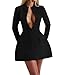 LuFeng Women's Long Sleeve Sexy Deep V Neck Zipper A-line Mini Dress Hollow Bodycon Night Out Party Dress