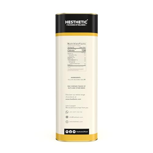 Image of HESTHETIC Cold Pressed Mustard (Sarson) Oil 5L | Pure Sarson Ka Tel | Natural-Aroma Unrefined Cooking Oil for North Indian & Bengali Cuisine | German-Tech Single-Screw Press
