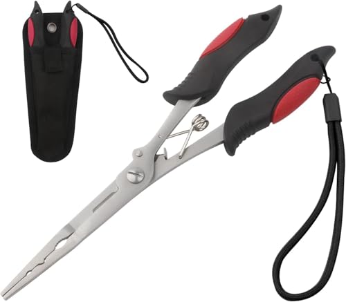Pinze da pesca a becco lungo in acciaio inox, per rimuovere gli ami da pesca, anelli divisi, pinze per pesci con cordino porta pesce, attrezzatura per la pesca a mosca del ghiaccio, attrezzatura da