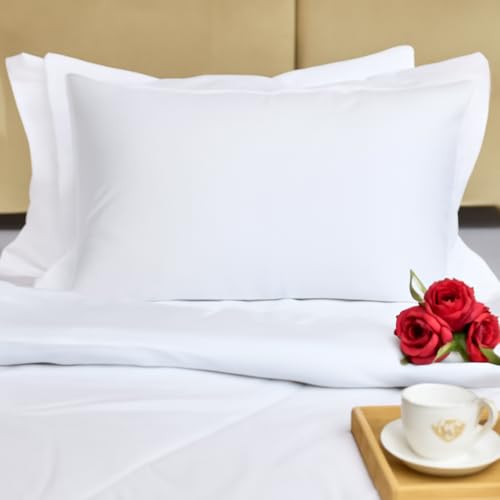 Pure Cotton Plain Percale Pillow Covers 200 Thread Count 17 X 27 Inches Pack of 4 (White)
