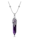 CrystalTears Amethyst Crystal Necklace for Women, Womens Healing Crystals Point Pendant Necklace with Beaded Snake Chain, Trendy Crystal Necklaces Jewellery Gifts for Women Mum Christmas