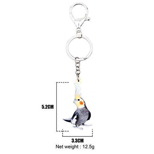 Weveni Schlüsselanhänger aus Acryl, Nymphensittich, Papagei, Vogel, Schmuck für Damen, Mädchen, Tasche, Autoschlüssel, Geldbörse, Anhänger, GRAU, 52mm x 33mm