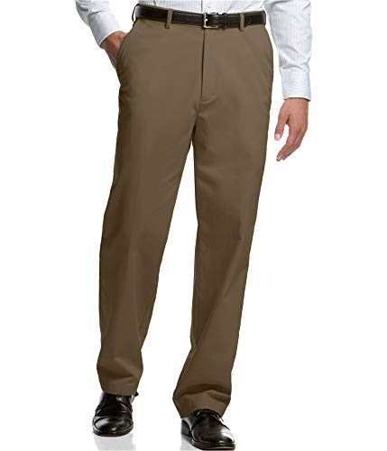 Haggar Mens Microfiber Casual Trouser Pants, Brown, 32W x 32L