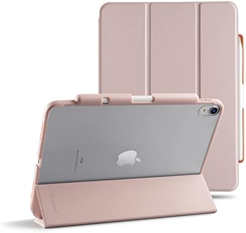 TineeOwl Mocha iPad Air 5/4 Case 2022,2020 (5th / 4th Generation) 10.9 Ultra Slim Matte Case with Pencil Holder + Tri-fold Smart Cover, Absorbs Shock, Lightweight (Pale Pink)